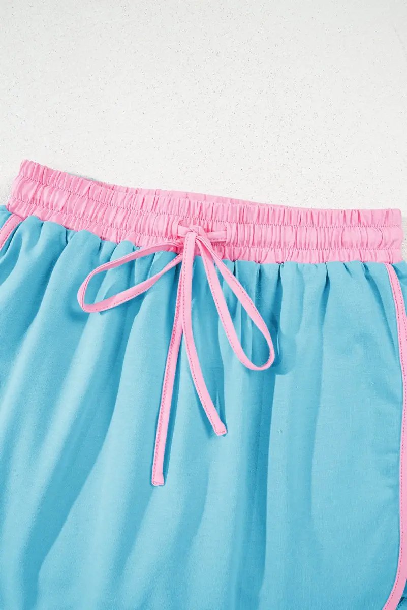 T-Shirts Love Salve Turquoise Set Women's Daily Casual T-Shirt & Skort Set | Colorblock, Summer