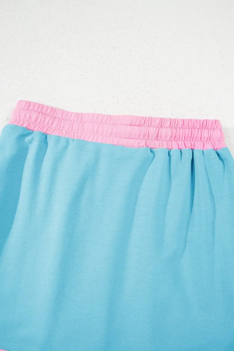 T-Shirts Love Salve Turquoise Set Women's Daily Casual T-Shirt & Skort Set | Colorblock, Summer