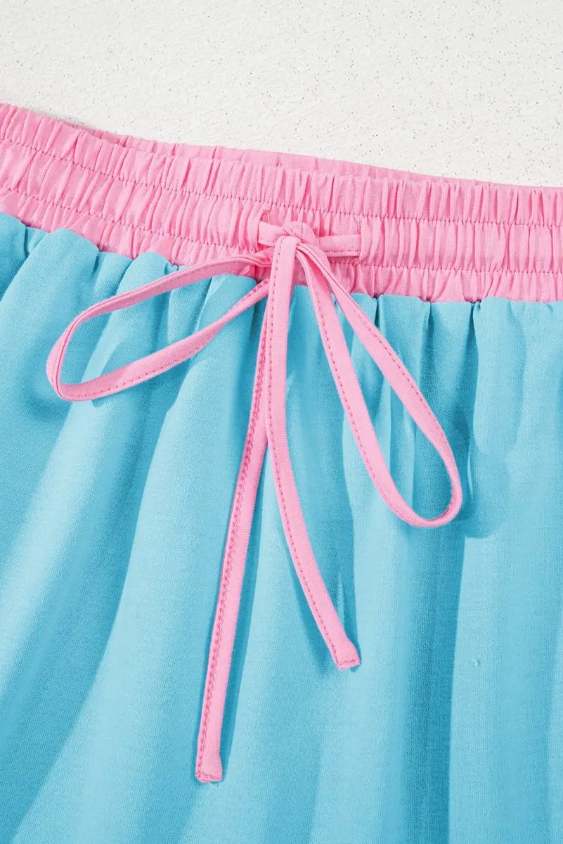 T-Shirts Love Salve Turquoise Set Women's Daily Casual T-Shirt & Skort Set | Colorblock, Summer