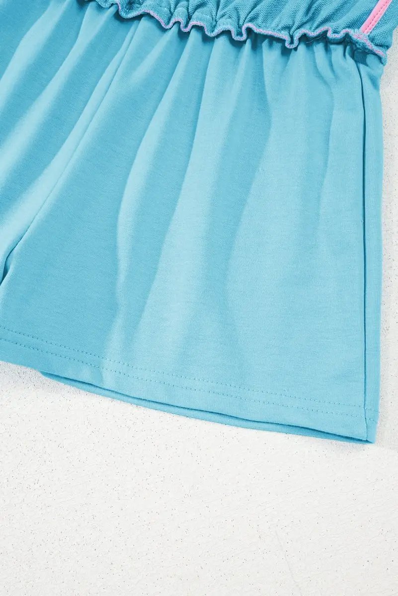 T-Shirts Love Salve Turquoise Set Women's Daily Casual T-Shirt & Skort Set | Colorblock, Summer