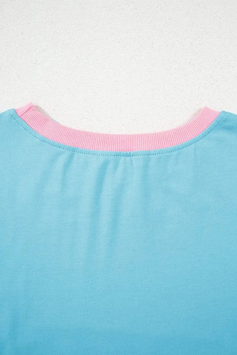 T-Shirts Love Salve Turquoise Set Women's Daily Casual T-Shirt & Skort Set | Colorblock, Summer