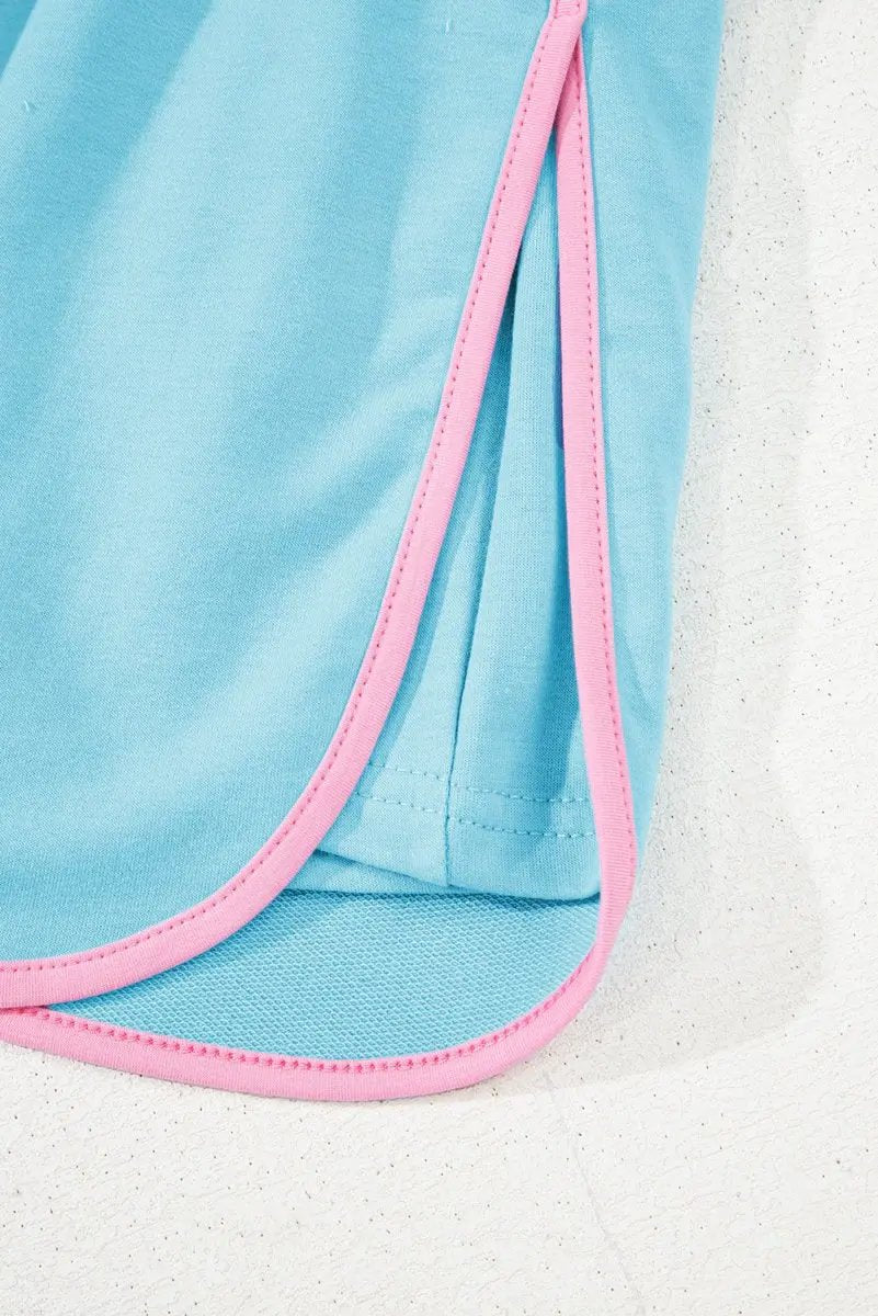 T-Shirts Love Salve Turquoise Set Women's Daily Casual T-Shirt & Skort Set | Colorblock, Summer