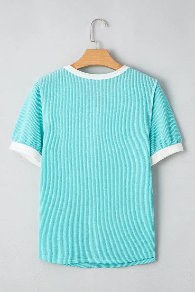 Women's Henley Top Women's Henley T-Shirt - Corded Colorblock - Casual Summer Top