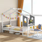 Twin/Full Bed Frame with House Roof Canopy and Fence for Kids-Twin Size