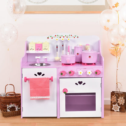 Kids Wooden Kitchen Toy Strawberry Pretend Cooking Playset