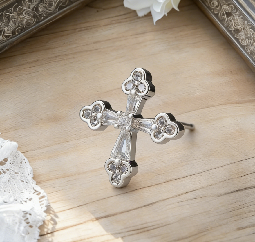 Light Luxury Copper Zircon Cross Earrings