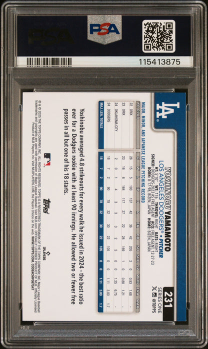 Graded 2025 Topps Yoshinobu Yamamoto #231 Baseball Card PSA 8 Near Mint