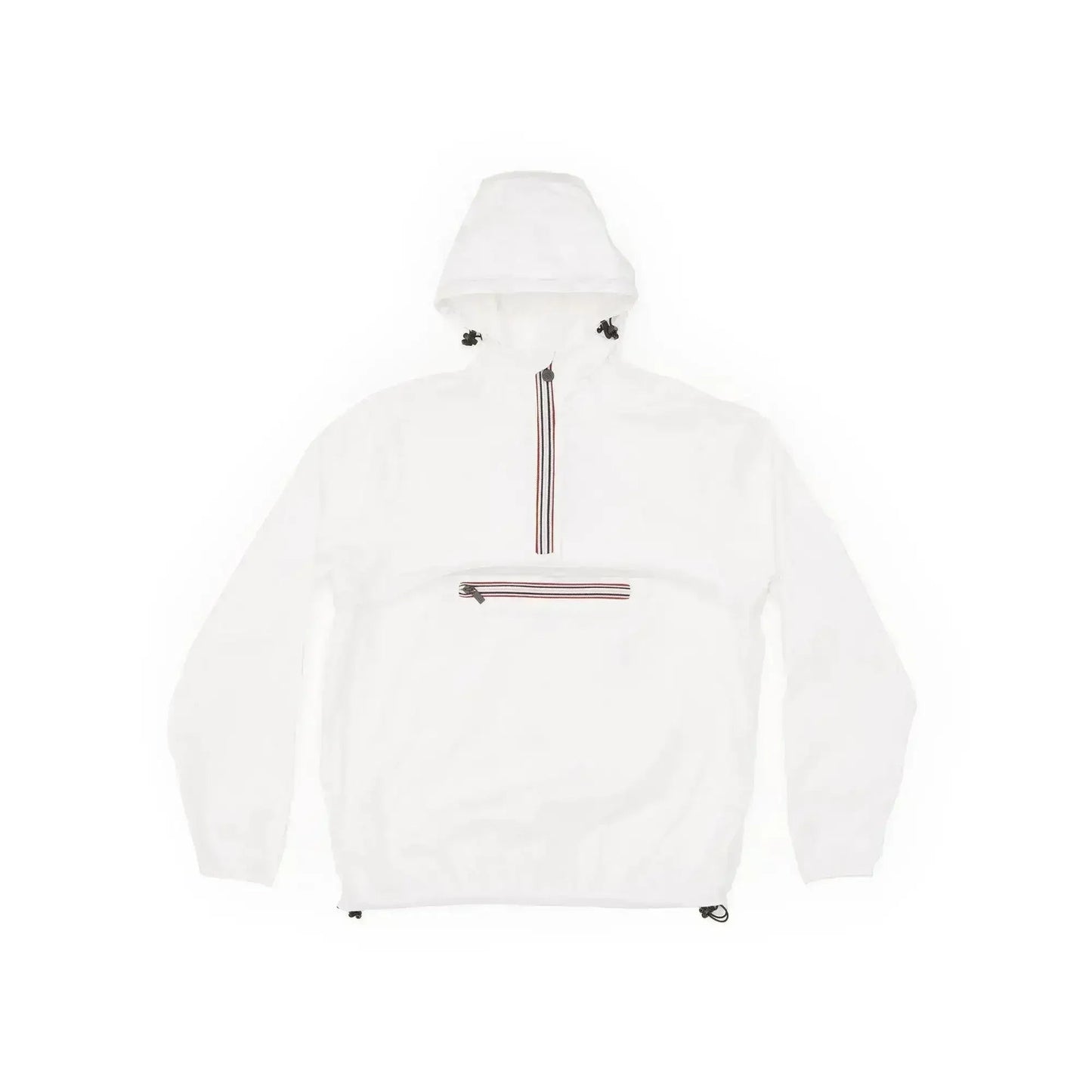 White quarter zip packable rain jacket and windbreaker