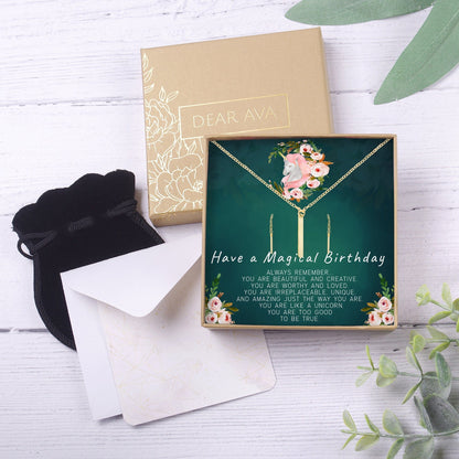 Unicorn Gold Bar Earring Threader and Necklace Jewelry Set
