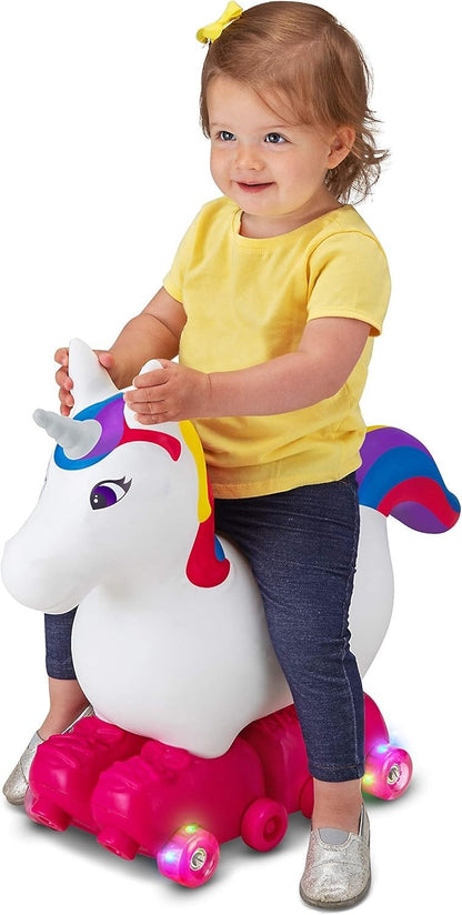 Inflatable Unicorn Ride-On Toy with Light-Up Roller Skates for Toddlers Ages 1-3
