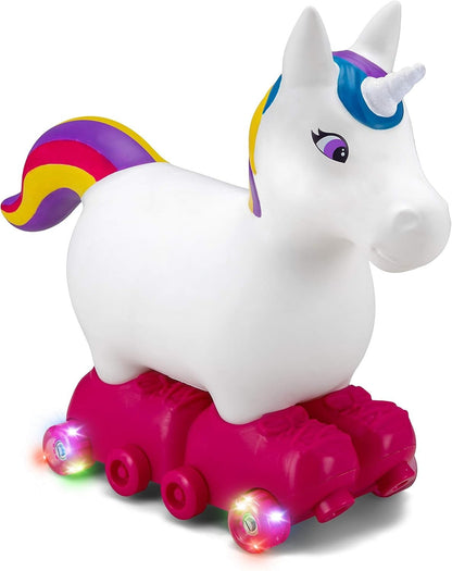 Inflatable Unicorn Ride-On Toy with Light-Up Roller Skates for Toddlers Ages 1-3