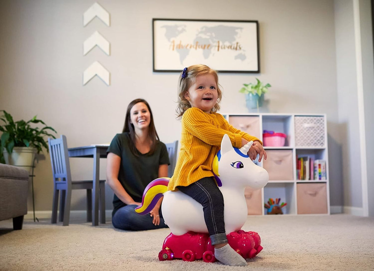 Inflatable Unicorn Ride-On Toy with Light-Up Roller Skates for Toddlers Ages 1-3