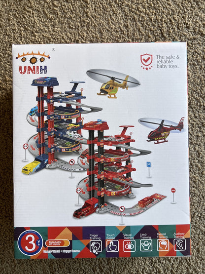 Kids Garage Toy Set with Race Car Ramp Track and Vehicle for Toddlers Age 3+