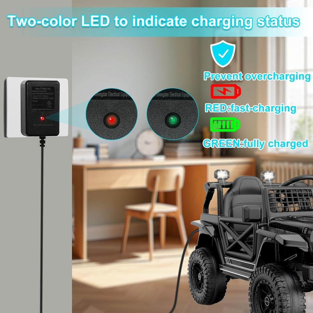 Universal 12V Battery Charger for Kids Ride-On Toys with Safety Certification