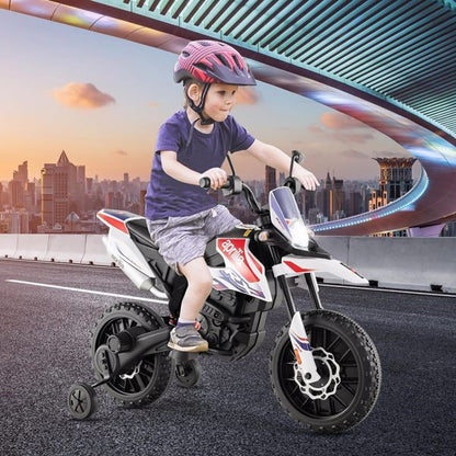 12V Electric Kids Dirt Bike with Training Wheels and Music for Off-Road Riding
