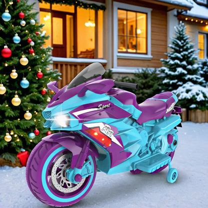 12V Electric Kids Ride-On Dirt Bike with Training Wheels in Mixed Colors