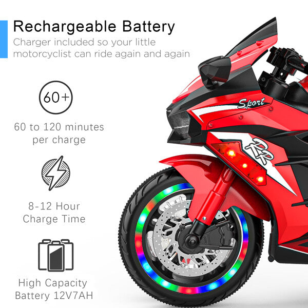 12V Electric Kids Ride-On Dirt Bike with 3 Wheels and Built-In Music