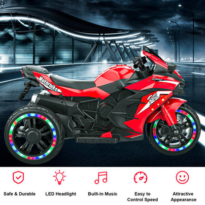 12V Electric Kids Ride-On Dirt Bike with 3 Wheels and Built-In Music