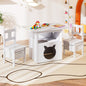 Kids Table and Chairs Set 3 Pieces Wooden Children Furniture with Cat House-White