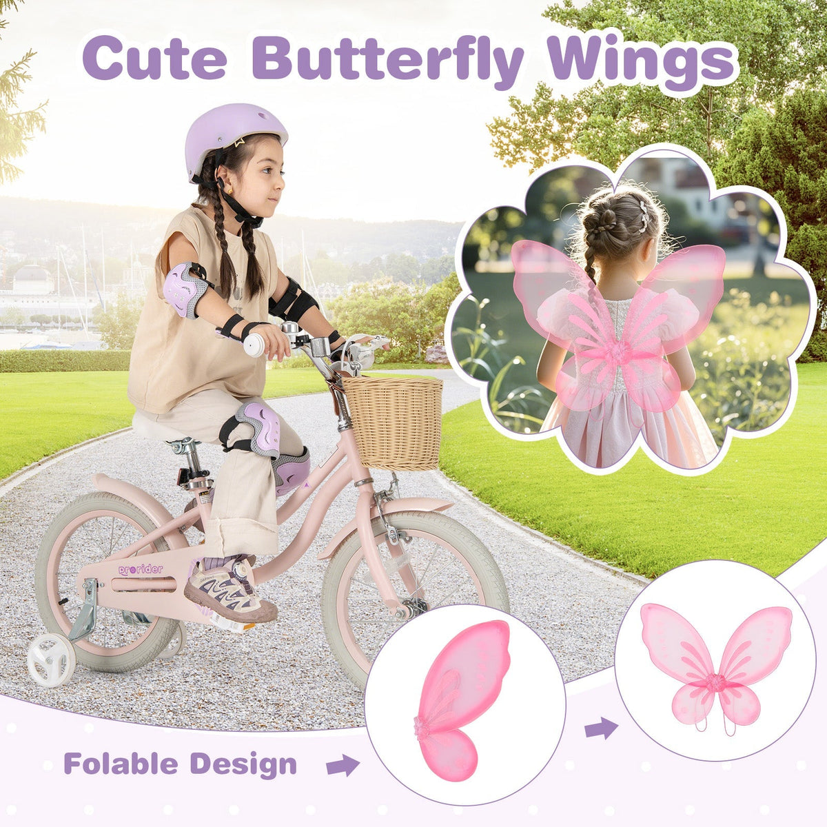 12 Inch Kids Bike with Helmet Protective Set Pink