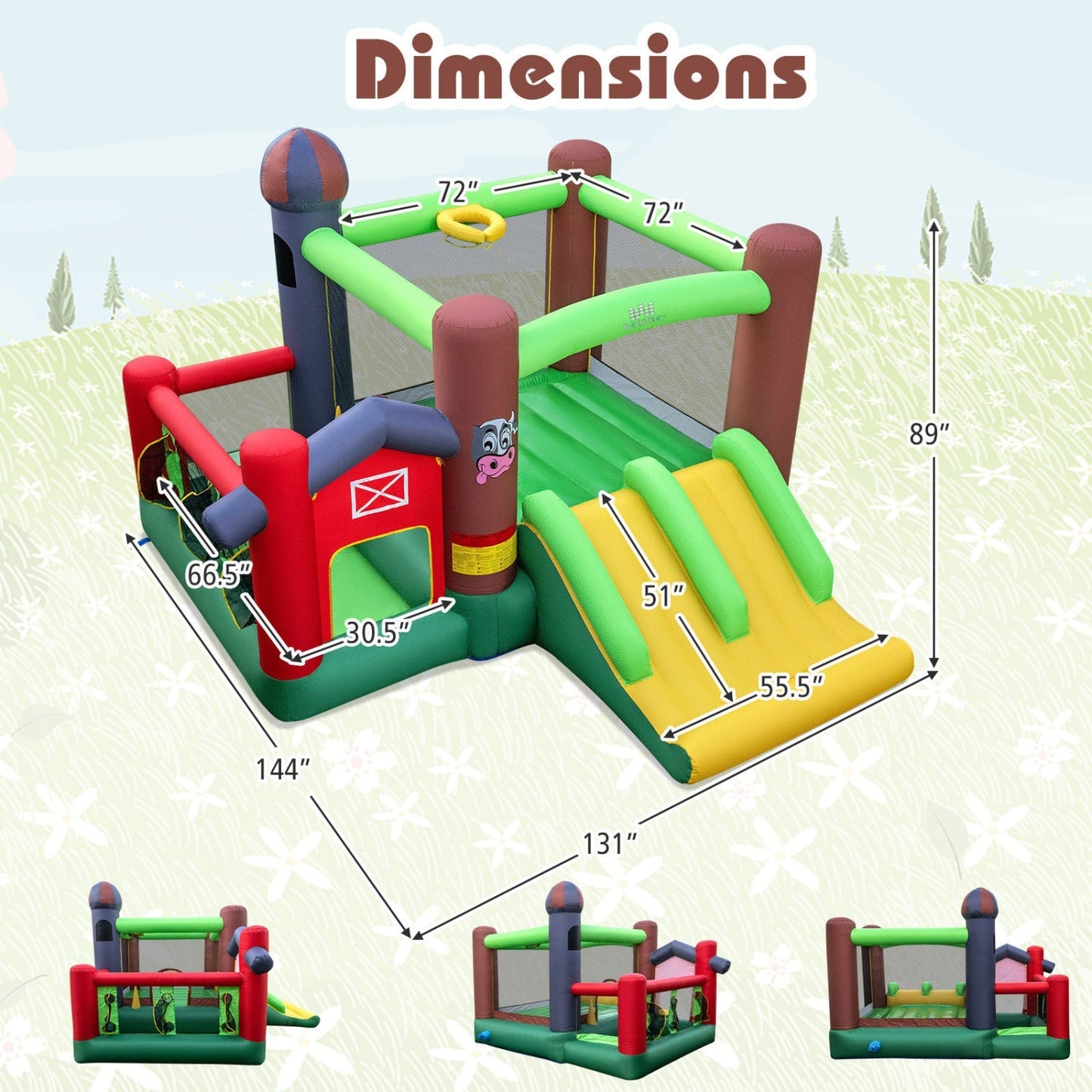 Kids Castle Slide Bouncer with 750W Blower and Dual Slides