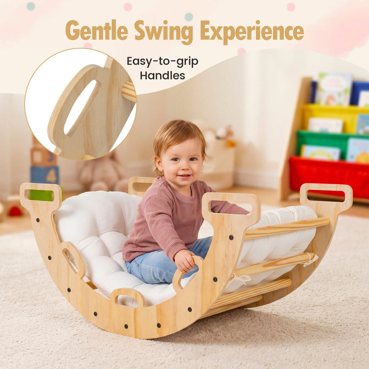 Wooden Rocking Climbing Arch with Cushion 3-in-1 Montessori