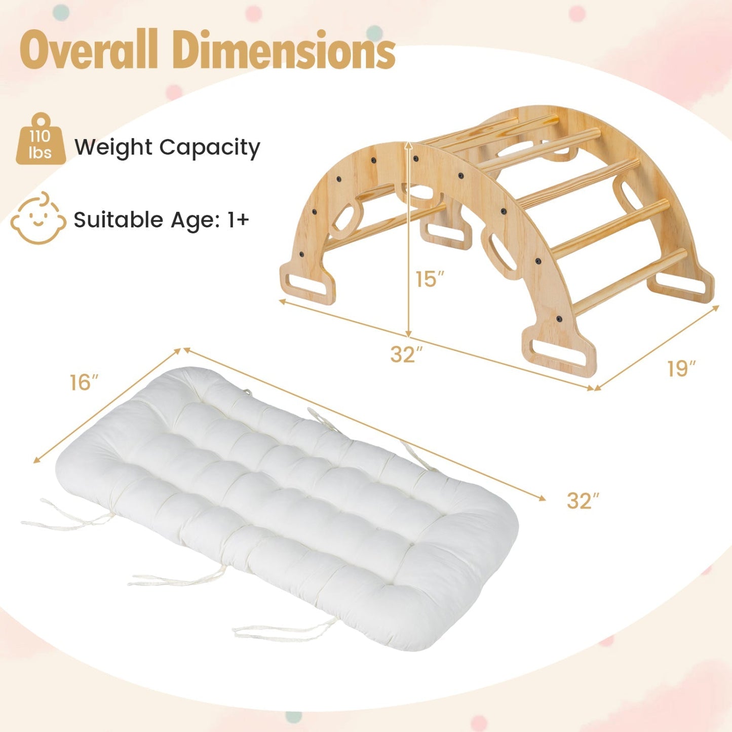 Wooden Rocking Climbing Arch with Cushion 3-in-1 Montessori