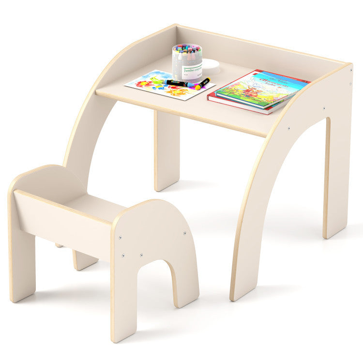 Kids Table and Chair Set with Tree Bookshelf Organizer