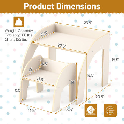 Kids Table and Chair Set with Tree Bookshelf Organizer