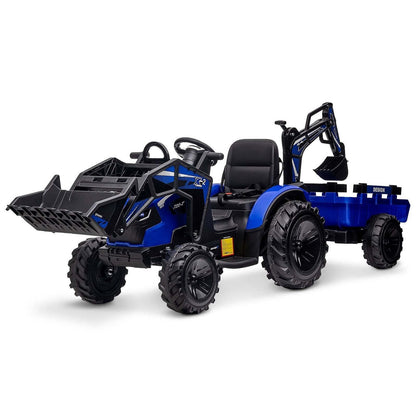 24V 3-in-1 Battery-Powered Electric Kids Ride-On Tractor with Trailer