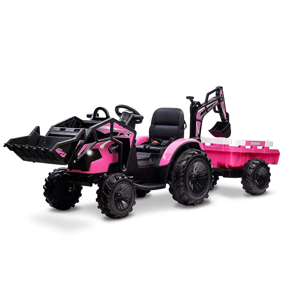24V 3-in-1 Battery-Powered Electric Kids Ride-On Tractor with Trailer