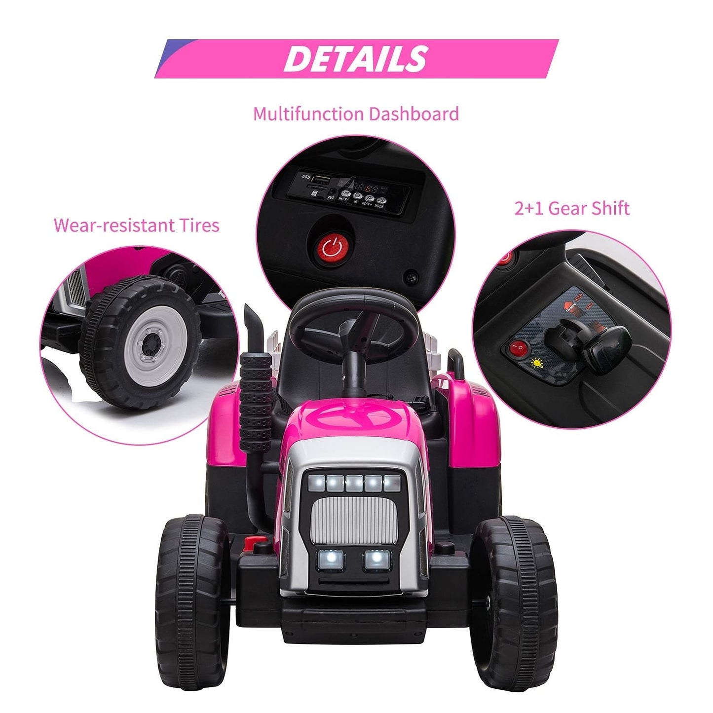 12V Kids Electric Ride-On Tractor Battery Powered 35W Rose