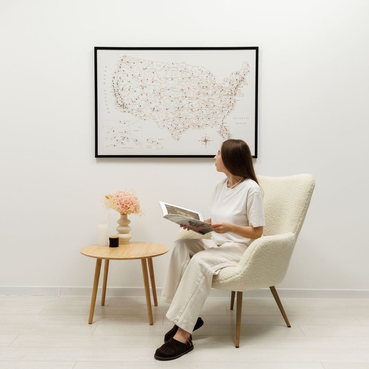Wooden Canvas USA Map - Beige