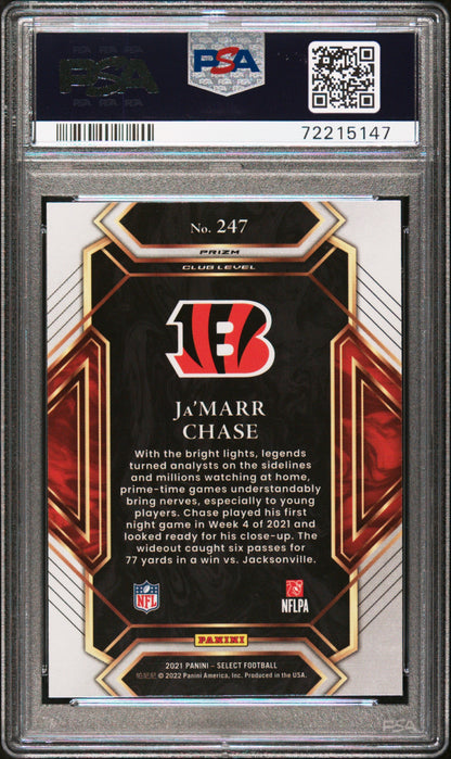 Graded 2021 Panini Select Ja'Marr Chase #247 Silver Rookie RC Football Card PSA 10 Gem Mint