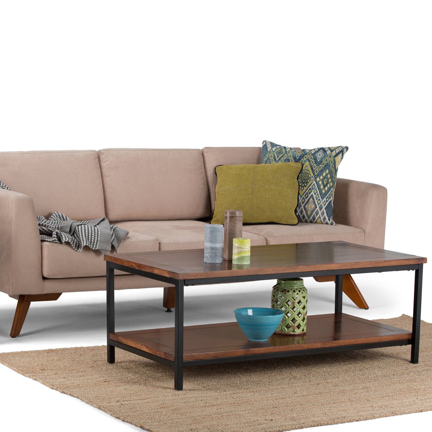 Skyler 48 Inch Wide Solid Mango Wood Coffee Table in Dark