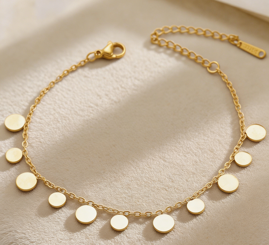 Minimalist Geometric Disc Tassel Necklace & Bracelet Set