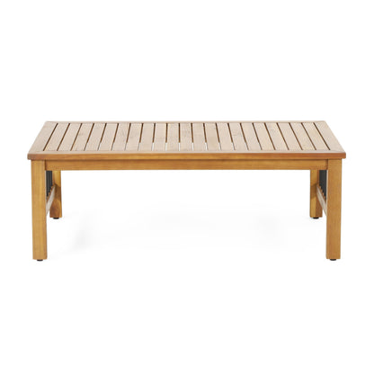 Outdoor Acacia Wood and Iron Loveseat and Coffee Table Set with Cushions, Teak