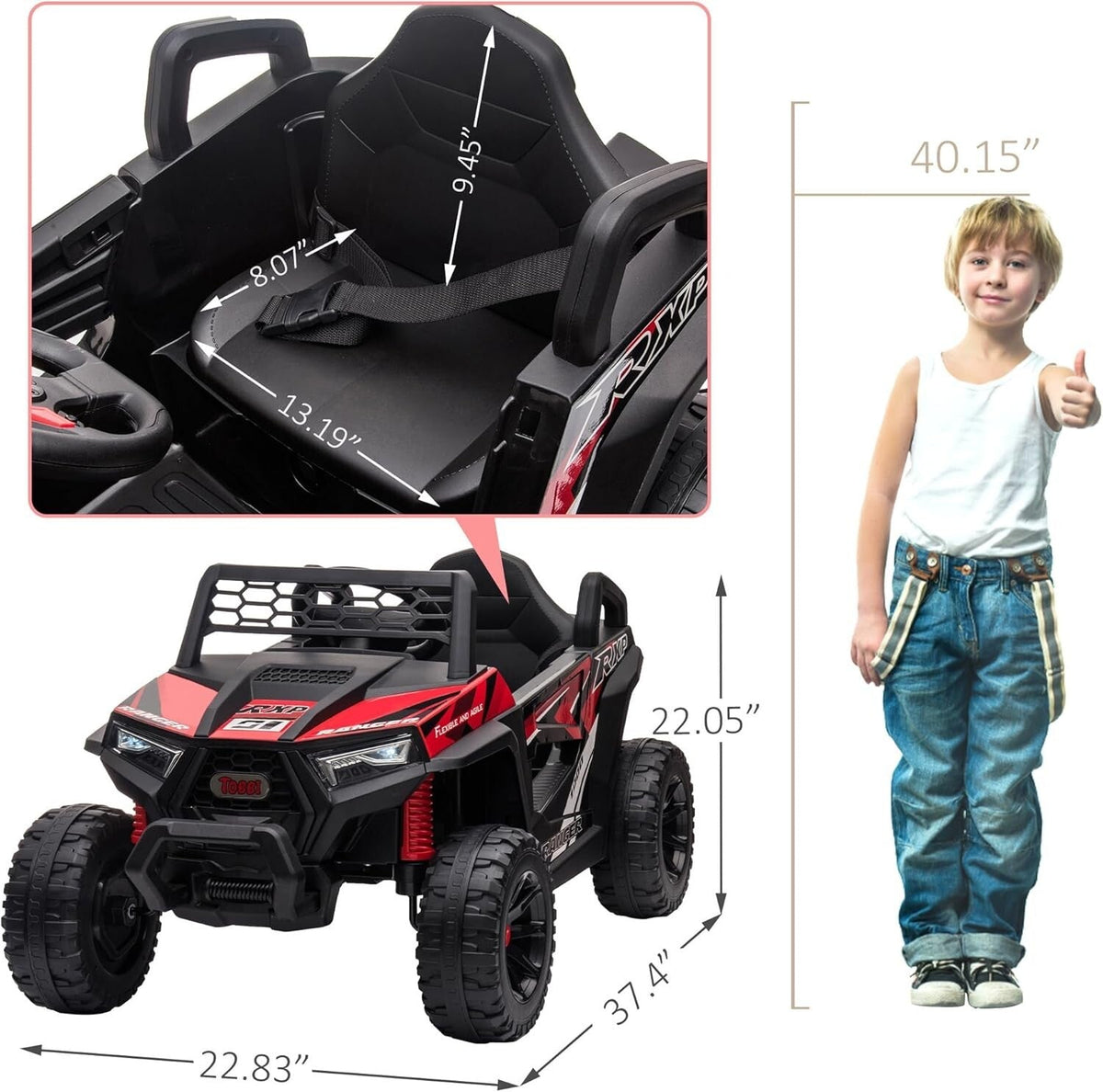 Vehículo eléctrico todoterreno UTV 12V para niños con función de avance y retroceso