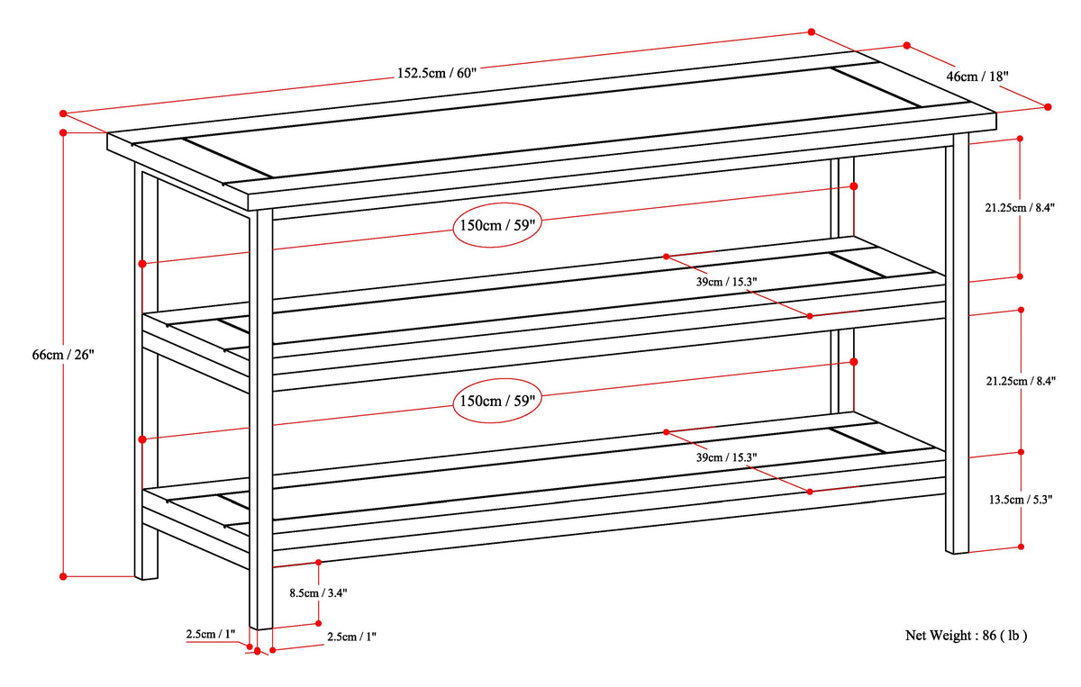 Skyler 60 Inch Wide Solid Mango Wood TV Stand in Dark