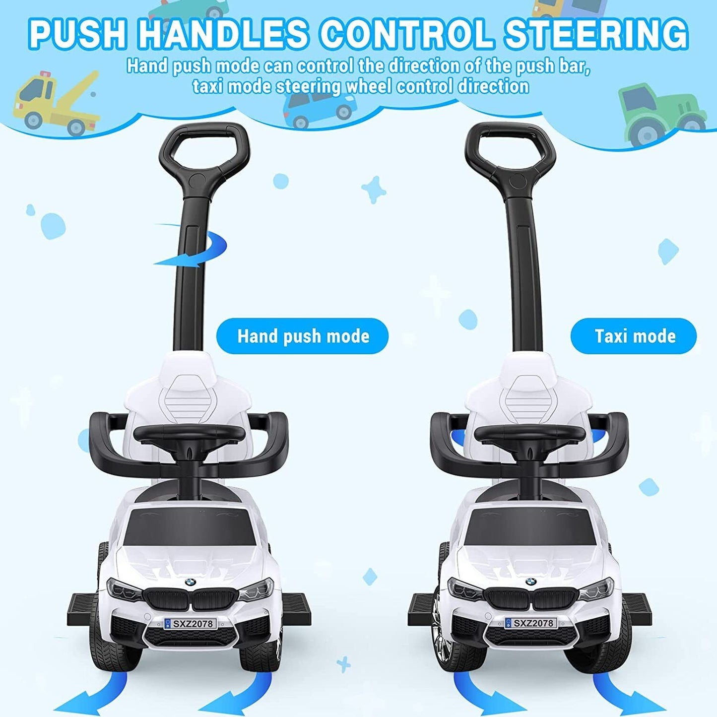 Versatile 4-in-1 Push Cars for Toddlers with LED Lights and Music