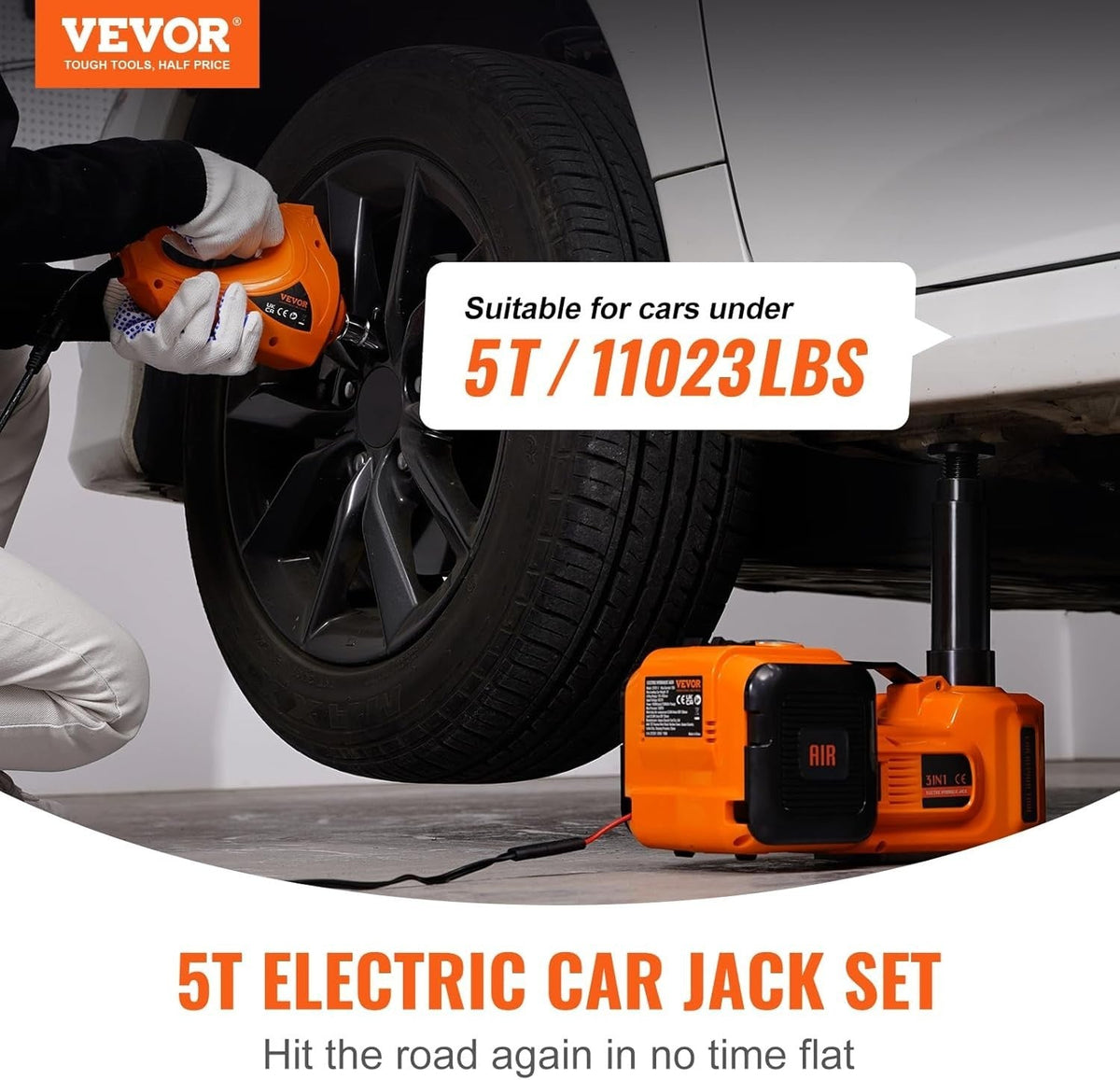 Electric Hydraulic Car Jack 5 Ton 11023 LBS with Electric Impact Lift