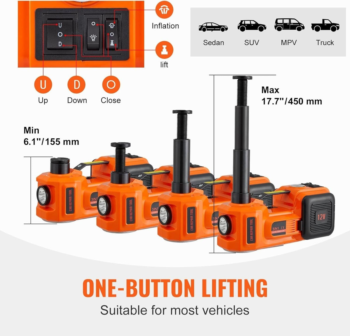 Electric Hydraulic Car Jack 5 Ton 11023 LBS with Electric Impact Lift