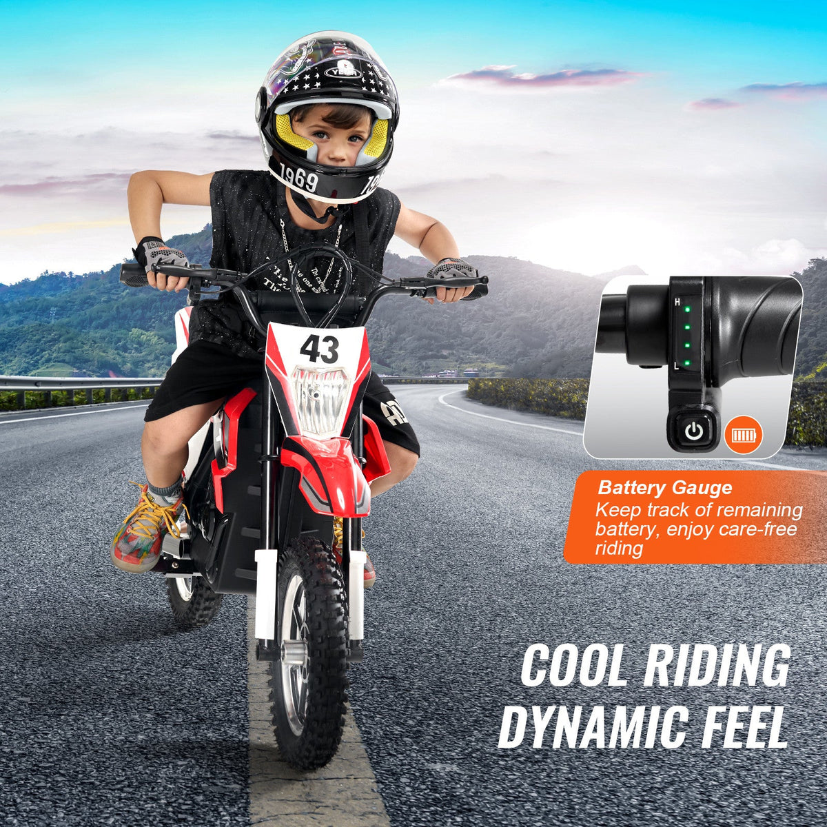 36V Electric Ride-On Motorcycle for Kids with LED Lights, Suitable for Ages 14+
