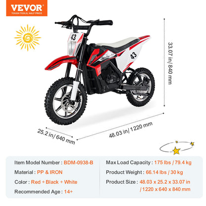 36V Electric Ride-On Motorcycle for Kids with LED Lights, Suitable for Ages 14+