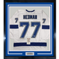 Framed Autographed/Signed Victor Hedman 35x39 Tampa Bay White Hockey Jersey JSA COA
