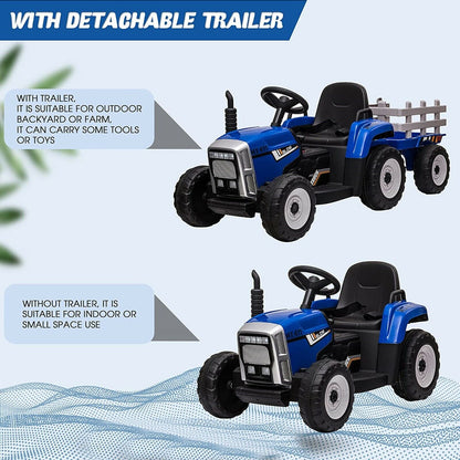 VILOBOS 12V Ride On Tractor with Trailer - Battery Powered Toy Car for Kids