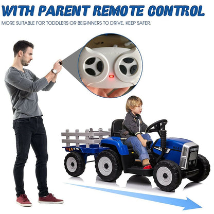 VILOBOS 12V Ride On Tractor with Trailer - Battery Powered Toy Car for Kids