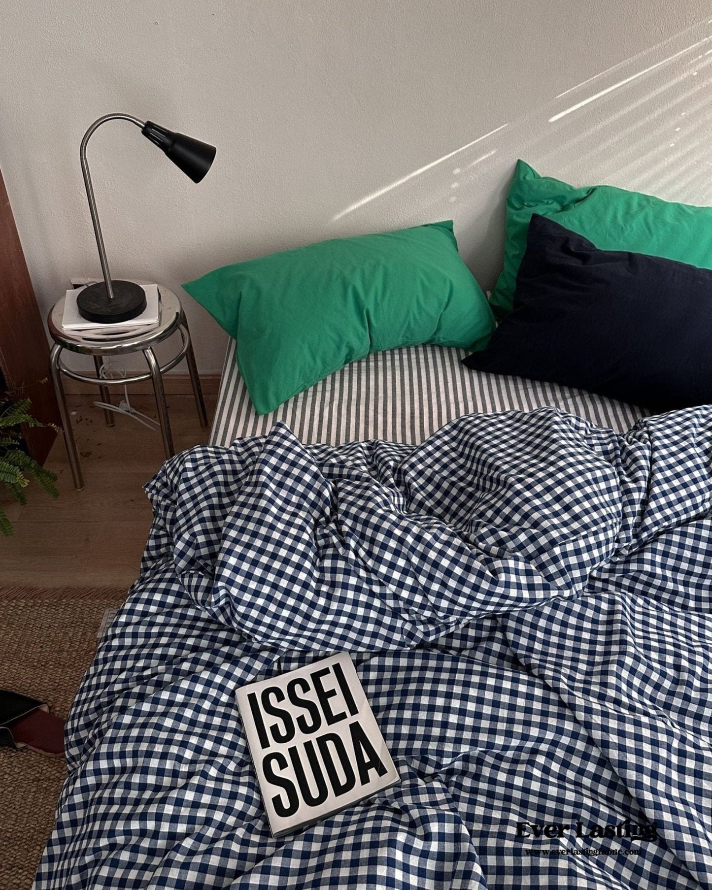 Vintage Deep Blue Gingham Bedding Set