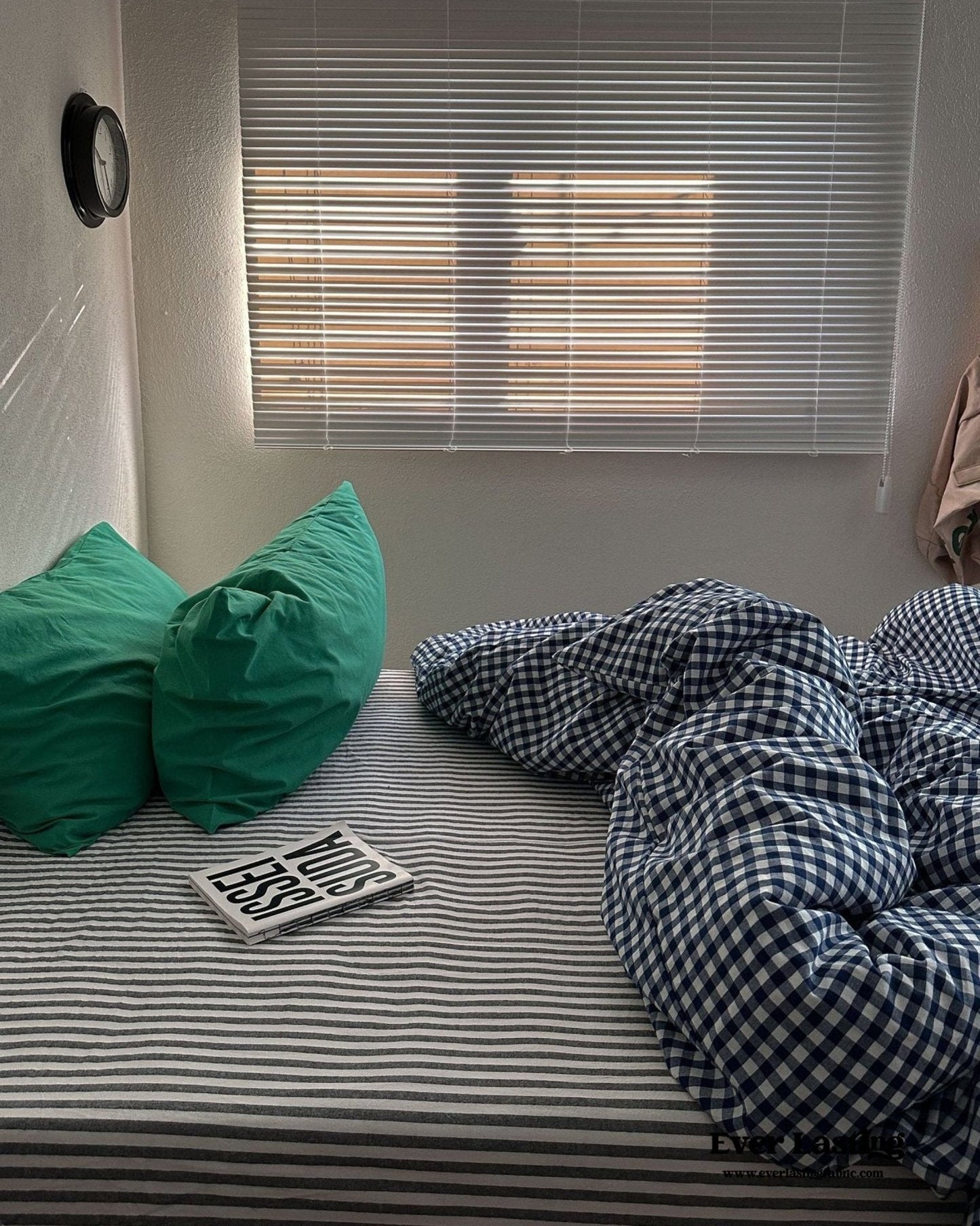 Vintage Deep Blue Gingham Bedding Set