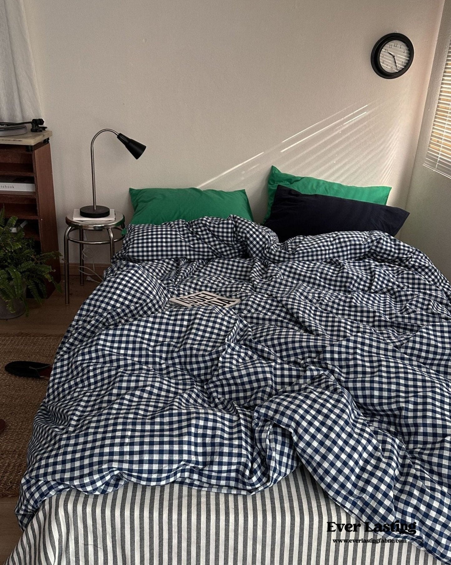 Vintage Deep Blue Gingham Bedding Set